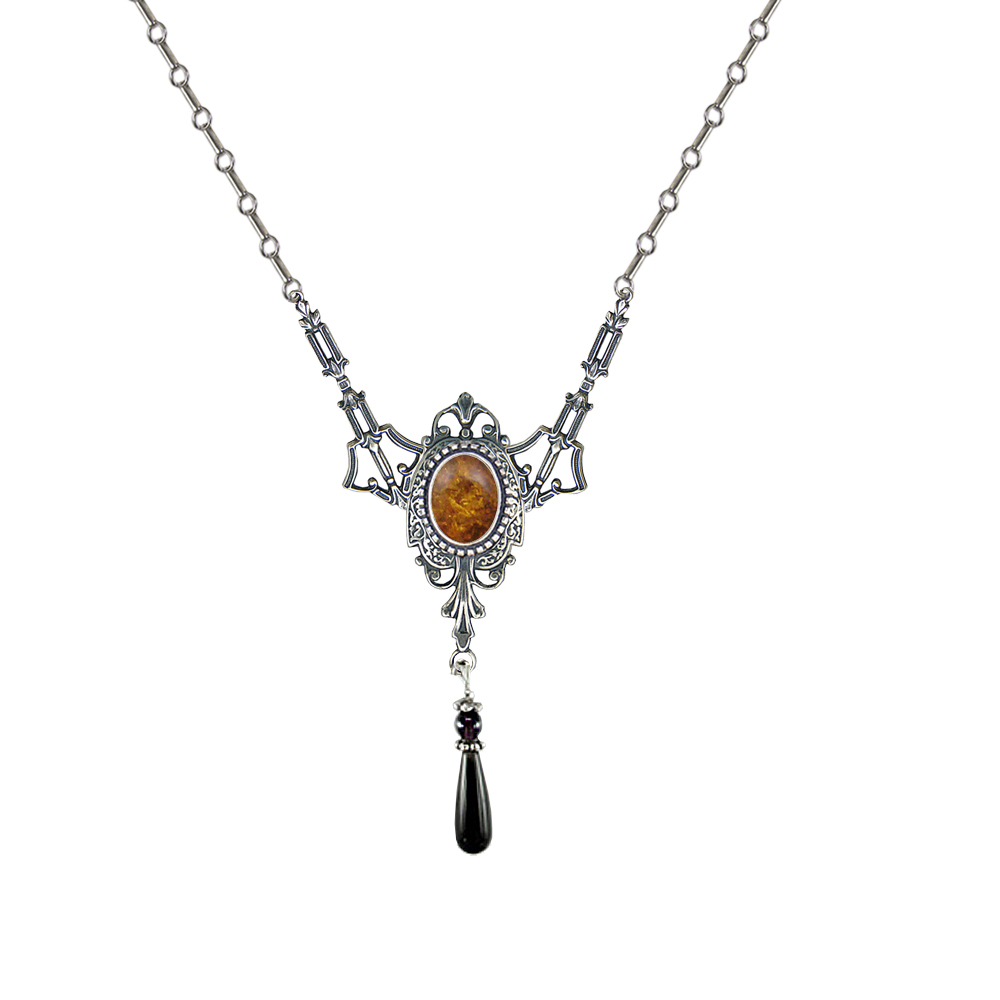 Sterling Silver Victorian Necklace With Amber